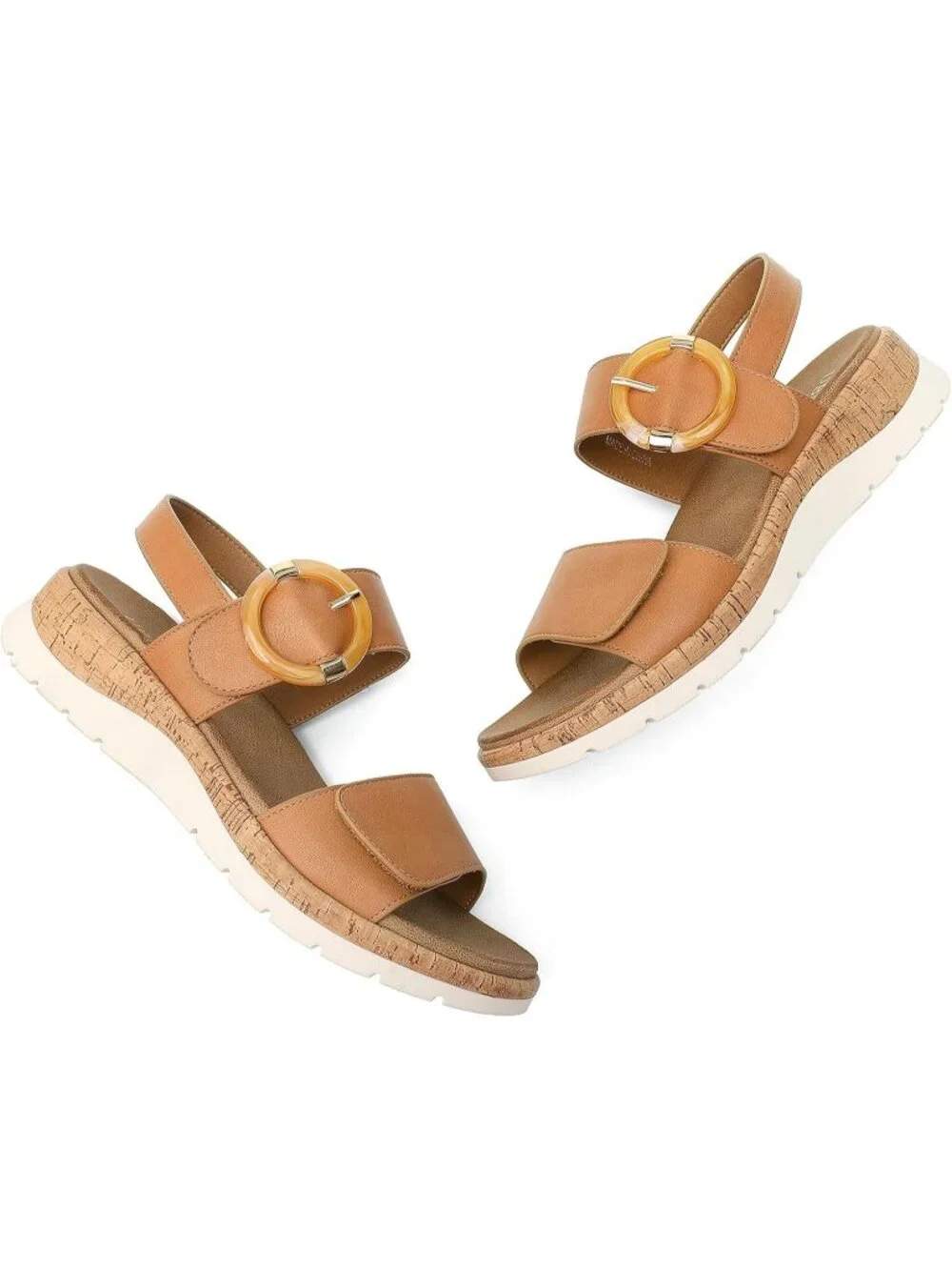 Women's Cognac Summer Open Toe Adjustable Ankle Straps Comfortable Sandals